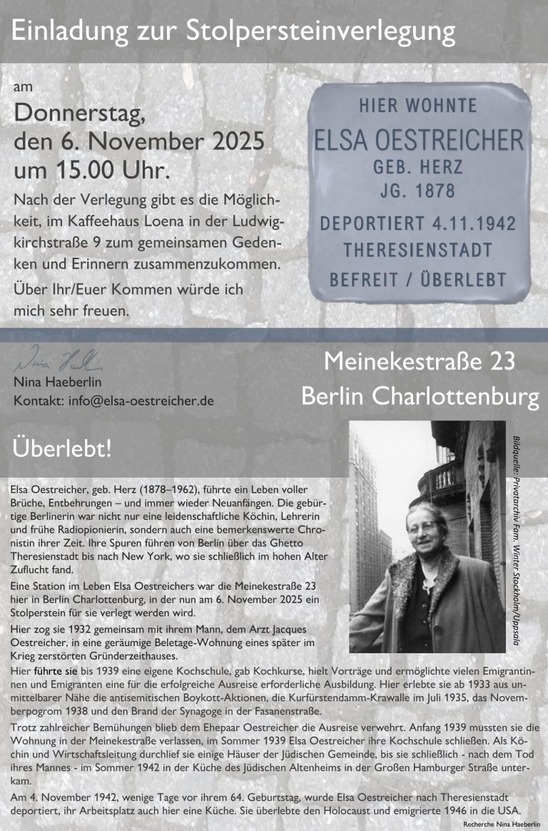Einladung Stolpersteinverlegung für Elsa Oestreicher